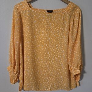 Ann Taylor Vibrant Orange Blouse with White Floral Design